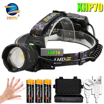 XHP70 супер силен налобный фенер led с индукционным увеличение, фаровете Type-C, USB акумулаторна батерия 3 *18650, уличен фенер за къмпинг и риболов