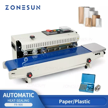 Автоматична машина за запечатване на филма непрекъснато действие ZONESUN FR-900, опаковъчна машина за пластмасови торбички, устройство за запечатване на хранително-вкусовата лента