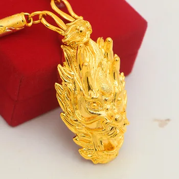 Арогантен висулка във формата на главата на дракона за мъже от чисто злато, 14 К, масивен голям медальон без вериги, бижута, подаръци