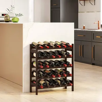 Вино багажник на 30 бутилки, 5 нива, самостоятелен етаж бамбук титуляр за вино, еспресо