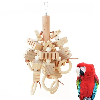 Голяма играчка за папагал, разрывающая натурални дървени блокове, играчка за дъвчене птици, играчка за хапка в клетка за папагал, Защита на околната среда, за папагал играчка