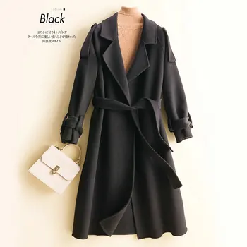 Двустранно кашемировое палто, женски есенно-зимно палто със средна дължина, ново висококачествено костюмное палто с яка от 100% вълна, утолщенное вълна палто