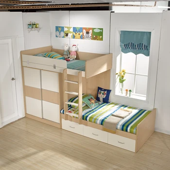 Детска с двуетажно легло с гардероб по поръчка с няколко легла