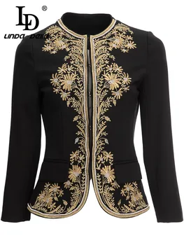 Дизайнерски есенно-зимни якета LD LINDA DELLA, палто дамско палто с дълъг ръкав копчета и цветна бродерия