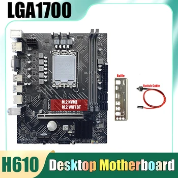Дънна платка H610 + Кабел за превключване + Преграда LGA1700 DDR4 PCIE 16X Gigabit LAN За G6900 G7400 I3 12100 I5 12500 12Th CPU