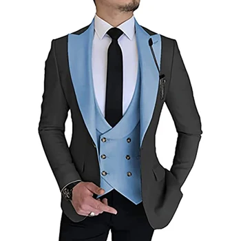 Зашити на поръчка облекло за младоженеца-за партита, сватби и бизнес бала, оборудвана костюм с ревера, 3 предмета (яке, жилетка, панталон Мъжки костюм