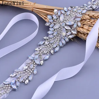 Зона JaneVini с кристали за сватбена рокля, колан на булката, луксозни дамски сватбени колани от перли, украсени със сребърни кристали, аксесоари от бялата лента
