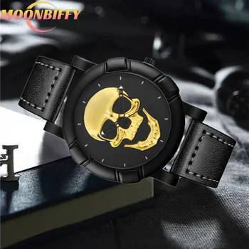 Известна марка мъжки кварцов часовник с изображение на череп 2022, модерен случайни кожена каишка, военни, спортни ръчни часовници, аналогов часовник Relogio