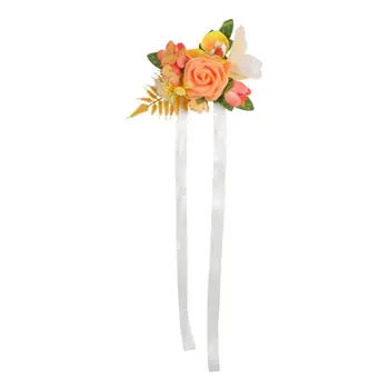 Качествени цветя на китката, нежна регулируема каишка от плат, луксозен сватбен аксесоар, роза, ръчно изработени, цвете на китката за шаферки