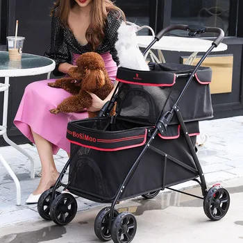 Количка за кучета на колела, двупластова количка за домашни любимци, животни-другари, лека количка, сгъваема количка, като колички за туризъм на открито