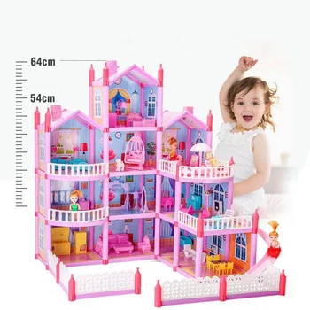 Комплект за куклена къща със собствените си ръце, голяма вила, детски игри къща, играчки, аксесоари за розов замък, играчка за момиче, подарък за рожден ден, забавни играчки