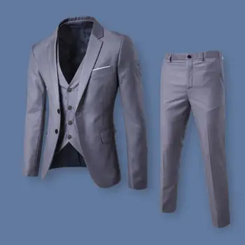 Комплект палта с ревери, стилен мъжки костюм, комплект за официални бизнес срещи, сватби, офис дейности, приталенная яке-жилетка за предпазване от бръчки