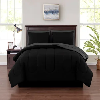 Комплект спално бельо от 7 теми черен на цвят, с чаршафите, двуспальное пуховое одеяло