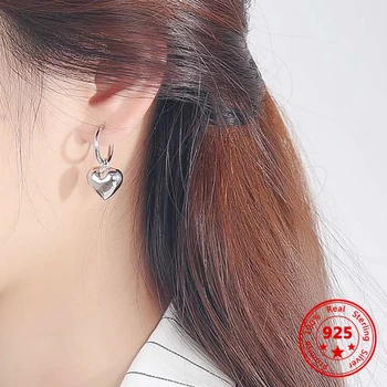 Корейската версия, ретро стил, сребро 925 проба, семпли обеци с един диамантен пръстен във формата на сърце, 2022, нов дизайн, женски ухото на куката
