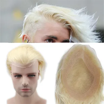 Коси на Мъжка Перука Перука Френската Дантела е Замяна За Мъже Перука Тънка Кожа Европейска Коса Реми 613 Blond Цвят 10 