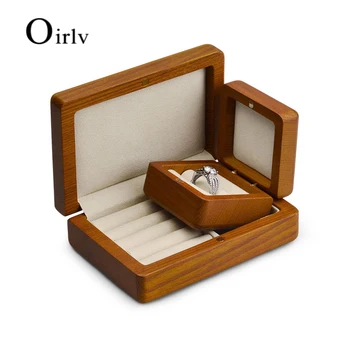 Кутия за колекция бижута Oirlv от масивна дървесина, вътрешен пръстен от микрофибър, обеци, колие, дървена кутия, опаковка за бижута, дисплей за съхранение