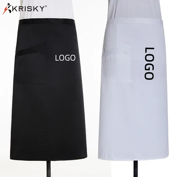 Кухненски работно облекло, мъжки скута престилки готвач на половин размер, индивидуален лого, печат, бродерия, черен кратък престилка за готвене