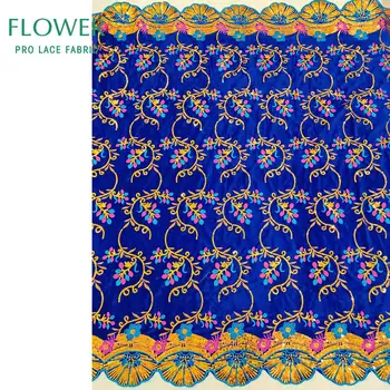Лейси плат с бродерия на цветя, бархатистая плат за индо-африкански коледа рокли за абитуриентски бал, материал, кадифе плат с кралските сини пайети