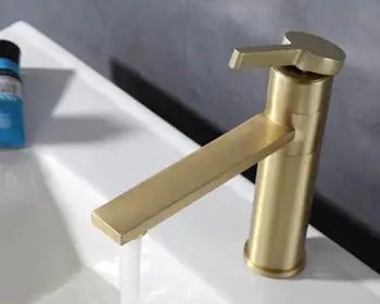 месинг матиран златен однорычажный смесител за кухненска мивка в банята, златен кран BF058-G