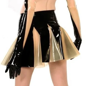 Мини-поли от латекс, черни, с прозрачни секси фетишистскими къси гумени плавками за жени, костюм за cosplay