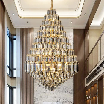 Модерен голям хол Тавана полилеи Осветление Луксозен интериор хол Crystal led окачен лампа Високо лампа за стълби