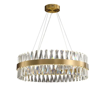 Модерна луксозна кристален полилей за всекидневната, златен кръг дизайн, led лампа, блясък, интериор за спални, висящи лампи