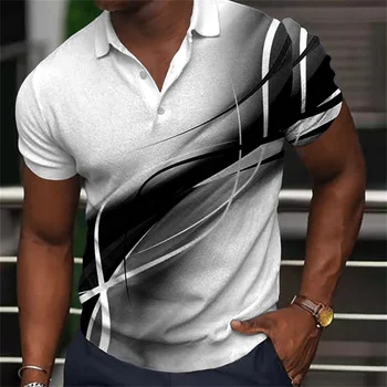 Модерна мъжка риза с къси ръкави градиентной линия, летни тениски с къс ръкав, ежедневни блузи с ревери, тениски в лента за мъжки дрехи