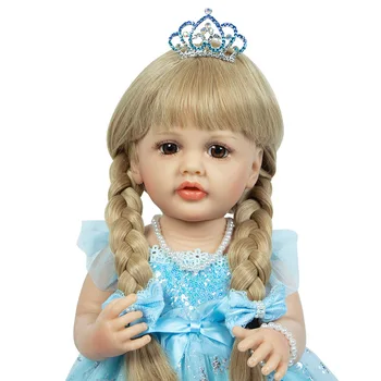 Напълно меко силиконово тяло Bebe Reborn малко Момиче Кукла 55 см 22 ' Реалистични дълга коса реалистична синя принцеса подарък за рожден ден за деца