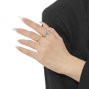Нишевый дизайн, сребро S925 проби, корав пръстен с лепило, корейското текстурированное цветно бижу с диаманти