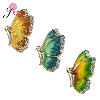 Нови цветни обеци-пеперуди за жени, бижута от сребро 925 проба, блестящи обеци с кристали, дамски бижута и аксесоари
