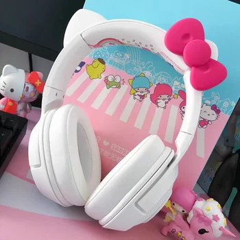 Оригинални светещи слушалки Hello Kitty Razer, безжични слушалки Bluetooth Котка, модни музикални слушалки за телефон, компютър, микрофон, подарък