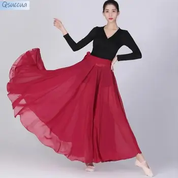 Пола за практикуване на съвременни класически танци на 720 градуса, твърди пола с каишка, шифоновая пола, елегантна дълга пола