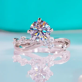 пръстен с муассанитом 1 карат със сертификат от сребро S925 проби, годежни пръстени с платинен покритие за жени, предложение за сватбени бижута