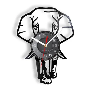 Сафари Животно Слон Стенно изкуство Стенни часовници Африканска дива природа Животно Слон развъдник Стенен декор Реколта vinyl плоча стенни часовници