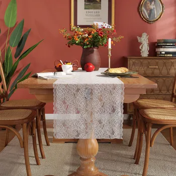 Сватбена пътека за масата от розова дантела, романтична украса на масата на 