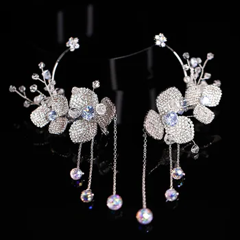 Серия висящи уши с блестящи кристали за булката, универсални обеци в модерен стил, аксесоари за сватбени церемонии, от бяла прежда