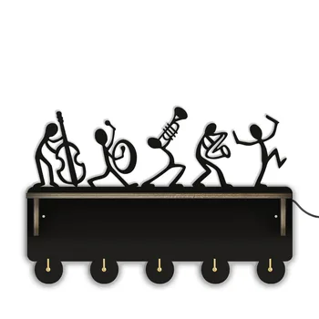 Симфоничен оркестър Ретро Черен държач за ключове, стенни закачалка за всекидневната, дървена стойка, държач за медали, рафт за обувки, Музикант, Домашен декор