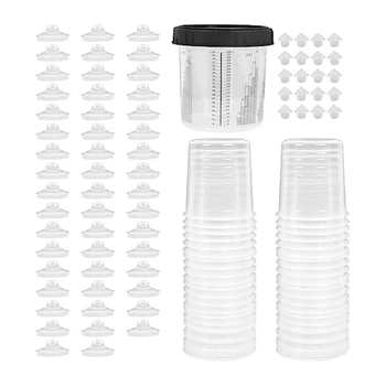 Система за пълнене на чаши краскопультом и капачки, както е показано Пластмасови 50 капаци 50 притурки 1 твърда чаша с задоволи пръстен и 20 о-тапи за чаши
