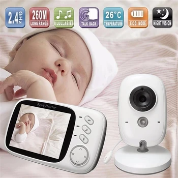 Следи бебето с камера 2.4 G Безжична с LCD дисплей 2-лентов аудиосвязь Нощно виждане видеонаблюдение за сигурност смарт камера за гледане на деца Babyphone