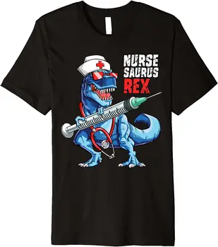 Тениска Nursesaurus T rex, Подарък медицинска сестра Saurus за хранене, Графични Мъжки тениски, Потници Camisa, Ризи, Памучни Класически