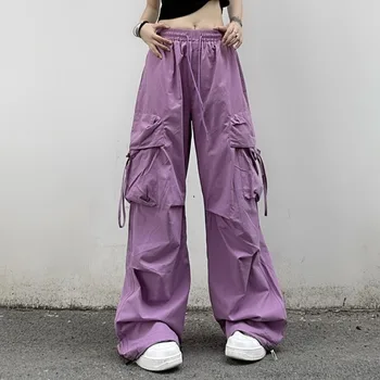 Хип-хоп градинска облекло извънгабаритни дамски панталони-карго Мода пролет-лято джобове с еластична висока талия ежедневни спортни ежедневни панталони
