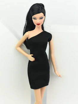 Черна малка рокля с едно рамо за кукли Барби, модни официални рокли, празнична облекло за кукли Барби 1/6 BJD, аксесоари за кукли, играчки