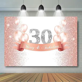Честит фон за парти в чест на 30-та, 40-та, 50-ти рожден ден, скъпа фон в розово-златни точки за украса на банери за партита за възрастни жени