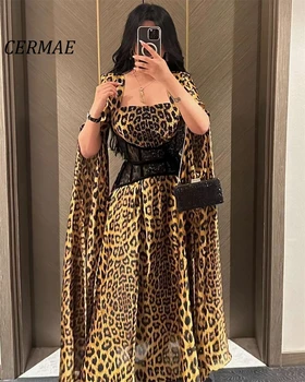 Шал CERMAE с леопардовым принтом, елегантна шифоновое вечерна рокля трапецовидна форма за бала, с дълги вечерни рокли с дължина до чай за жени 2023